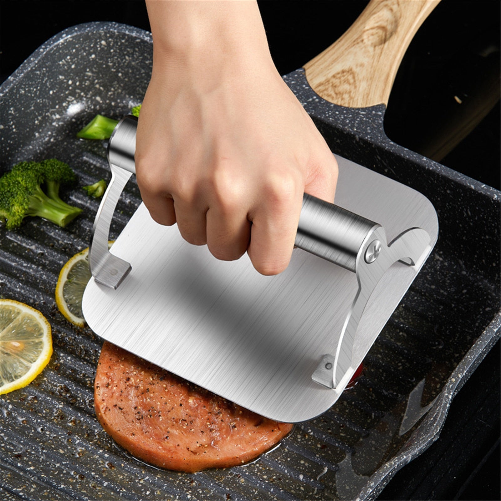 Stainless Steel Patty Smasher Griddle patty-smasher - Esteem Kitchen